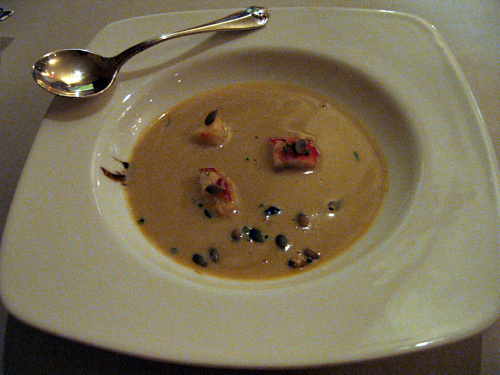 Butternut squash soup + Coffee + Pumpkin seeds + Smoked lobster